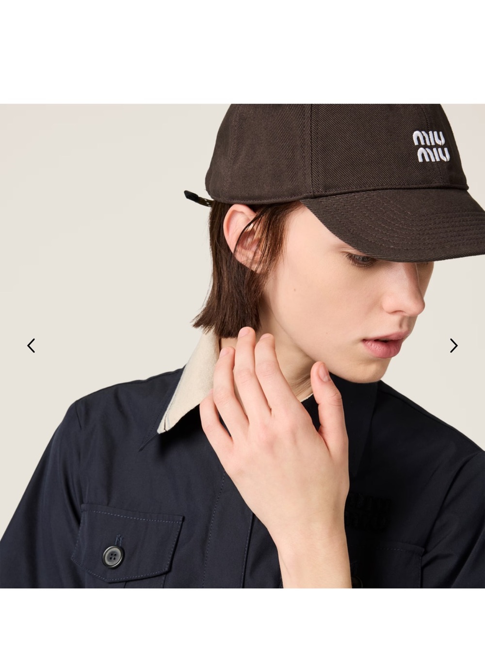 Miu Miu Brown Cap with Navy Drawstring